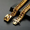 Chains 16mm Heavy Stainless Steel Gold Cuban Miami Curb Chain Choker Small Middle Large Dog Collar Leash Necklace