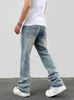 Men's Jeans High Street Retro Distressed Rough Edge Straight Leg With Loose Washed Micro Flared Versatile Long Pants Men
