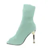 Dress Shoes 2023 Women Super High Heels Pumps Square Toe Peep Elastic Stretch Knitted Socks Boots Creative Design Clothing