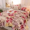 Koce Plaid for Beds Flower Printed Coral Polarowy Ket na łóżku Soft, ciepłe flanelowe łóżko Królowa King Winter 230906