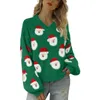 Maglioni da donna Maglione lavorato a maglia di Natale da donna Felpe pullover girocollo con motivo testa di Babbo Natale carino per maniche lunghe