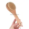 Bath Brushes Sponges Scrubbers Dhs 100Pcs Dry Body Brush Back Scrubber Anti-Slip Short Wooden Handle Natural Bristles Shower Exfo Dhbv6