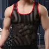 Men's Tank Tops Stylish Men Undershirt Sleeveless Elastic Sports Vest Summer See-through Mesh Yarn