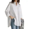 Camicette da donna Top a maniche lunghe in cotone e lino stile letterario con risvolto per donna con semplici tasche larghe Camicia casual in