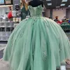 Sage Green Off-Shoulder Bodice Quinceanera Dress 2024 Applique Lace Sweetheart Sleeve Cocktail Dresses Vestidos De Baile