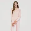 Vêtements de nuit pour femmes, ensemble de sous-vêtements thermiques en soie véritable, pull-down, col en v tricoté mûrier, pyjama épais pour femmes