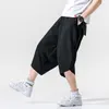 Men's Pants Summer Cotton Harem Men Casual Hip Hop Trousers Drawstring Cross Bloomers Calf-Length Joggers Streetwear