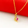 Pendentif Colliers Corée Gold 24K Collier Electroplaqué Corindon Rouge Pour Femmes Engagement Bijoux Cadeau