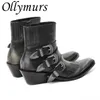 Botlar OllyMurs Vintage Punk Kadınlar Serin Gotik Metal Toka Kayış Ayak Bileği Ayakkabı 230905