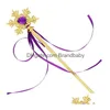 Fairy Gold Snowflake Ribbons Wand Streamers Xmas Party Cos Princess Gem Sticks Magic Wands Confetti Kids Birthday Favors Drop Delivery Dhxpj