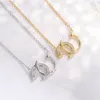 Collier Double C en argent sterling S925 pour femmes, simple et polyvalent, pendentif à ongles en diamant, lumière de luxe, chaîne à collier court