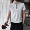 Camisas masculinas 2023 verão casual moda manga curta roupas superiores fino ajuste t-shirts lapela colarinho branco/preto cor pulôver M-3XL