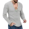 Herensweaters Katoenen top Dieptepuntoverhemd Trendy lente en herfst Diepe V-hals Effen kleur Gebreid met lange mouwen