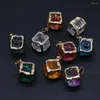 Pendant Necklaces 23mm Natural Stone Crystal Irregular Cube Necklace Clip Pinch Bail Gold Border Glass Charm Jewelry Accessories