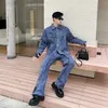 Men's Tracksuits NOYMEI Denim Two Pieces Set Fashion Korean Style Lapel Casual Jacket Straight Wide Leg Pants All match Autumn Suits WA2783 230906