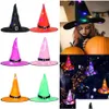 Feesthoeden Led-verlichting Knipperende hoed Gloeiende Halloween Heks Kinderen Adts Prestatie rekwisieten Kerstbenodigdheden Drop Delivery Home Gar Dh2Gf