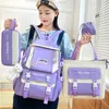 Skolväskor 4 Buah Set Ransel Wanita Tas Sekolah Kanvas Laptop Harajuku Untuk Gadis Remaja Kawaii Buku Siswa Kuliah 230905