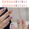 False Nails 24pcs/Set Square Head French Press On Purple Rhinestone Fake With Design Full Cover Nail Tips