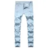 Jeans pour hommes Homme 3 Styles Hommes Stretchy Ripped Skinny Biker Broderie Imprimer Trou détruit Scotché Slim Fit Denim Rayé High259h