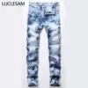 Dye Dye Print Men Jeans Designer Mężczyzna dżinsowe spodnie spodnie zupełnie nowa motocyklista dżinsy los hombres proste hombre241q