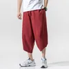 Pantalones para hombres Harem de algodón de verano Hombres Casual Hip Hop Pantalones Cordón Cross Bloomers Calf-Longitud Joggers Streetwear