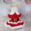 Cão vestuário botão decoração pet vestido adorável papai noel traje fácil de usar máquina lavável para festa de dia de natal