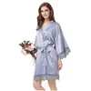 Women'S Sleepwear Womens Robes Matte Satin Kimono Wedding Robe For Bride And Bridesmaid With Lace Trim Drop Delivery Apparel Underwea Dhfno