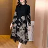 Camisolas femininas inverno casual elegante quente solto jacquard malha camisola vestido 2023 outono mulheres bodycon gola alta lã longa suéter