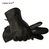 Cinq doigts gants hiver homme peau de cerf gants en cuir mâle chaud doux gant pour homme noir trois lignes design hommes mitaines doublure en cheveux de mouton 230906