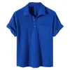 Polos Polos Casual Plaid Polo koszulka górna kołnierz bluzka z guziki krótkie solidne koszulę kieszonkową 2023 Męskie ubranie