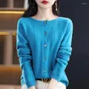 Women's Knits Long Sleeve Cashmere Women Knitted Sweaters Pure Merino Wool Spring Autume O-Neck Top Cardigan Clothing Knitwear