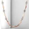 Catene da 4/5 mm Collana da donna in oro rosa 585 riempito con perline rombico Strass Link Ciondoli a foglia GN238