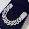 Design Big Stone Clasp Solid Silver 925 Hip Hop Iced Out Cuban Link Armband 20mm med Moissanite Diamond Pass Diamond Teste