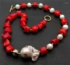 Kedjor Habitoo Etnic Style Natural Red Coral White Baroque Keshi Pearl Cubic Zircon Pave Pendant Halsbandsmycken för kvinnor Xmas gåvor