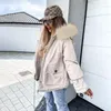 Women's Down Winter Artificial päls krage parka kappa jacka mode huva tjock varm bomull mjuk lös snö plus storlek