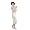 Etniska kläder 2023 sommar maxi cheongsam modern förbättrar elegant kinesisk stil vintage aftonklänning prestanda klädsel qipao för kvinnor