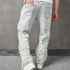 Jeans pour hommes Hommes Rétro Harajuku Hip Hop Streetwear Élégant Ripped Patch Pantalon Lâche Mâles Casual Trou Cassé Droit Denim Pantalon