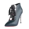 Botas apontadas cor sólida pu couro cruz cinta feminina inverno metal stiletto sapatos para mulheres botas mujer invierno 2023