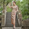 Ethnische Kleidung Frauen Spitze Frühling Autunm Soziale Etikette Kleid weibliche Stickerei Qipao chinesische traditionelle klassische Cheongsam