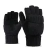 Handschoenen met vijf vingers, unisex plus dikke mannelijke vingerloze handschoenen, herenwol, winterwarm, blootgestelde vingerwanten, gebreide warme, flip-handschoenen met halve vingers 230906