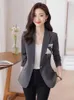 Damen Zweiteilige Hose Grau Schwarz Damen formeller Hosenanzug für den Herbst Hochwertige Damen S-4XL Single Button Slim Blazer und Hosenteile