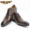 Dress Shoes Luxury Men Oxford Snake Skin Prints Classic Style Leather Coffee Black Lace Up Pointed Toe Formal 230905