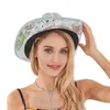 Berets Women Men Cowboy Hat Wide Brim Reflective Mirror Laser Cowgirl Cap Carnival Stage Show Party