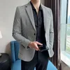Herr kostymer 2023 Autumn High Quality Blazers Business Casual Korea Cultivate Morality Fashion Simple Gentleman Plaid Suit Dress Tuxedo