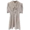 2023 Summer White Polka Dot Ribbon Tie Bowknot Dress Short Sleeve Round Neck Buttons Knee-Length Casual Dresses S3S01M093