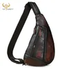 Waist Bags Brand Men Natural Leather Retro Coffee Tringle Chest Pack Bag Design Male Sling Crossbody One Shoulder Backpack Daypack 8807 230905