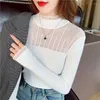 Kvinnors tröjor Autumn Winter Lace Hock Neck Women Sweater Hollow Out Bottom Solid Sticked Tops Elegent Pullover Korean Chic Jumpers