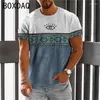 Men's T Shirts Big Size Retro Color Block T-Shirt Summer Men Casual O-Neck Short Sleeve Tee 2023 Tribal Ethnic Style Street Personality Top