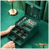 Шкатулки для драгоценностей We 3Styles Green Veet Фланелевая коробка для хранения с ретро-замком Органайзер Серьги Ожерелье Дисплей для женщин Подарки Drop Delive Dhbps