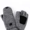5本の指の手袋ユニセックスと厚い雄の指のない手袋の男性ウール冬の温かい露出指のミトン編み暖かいフリップハーフフィンガーグローブ230906
